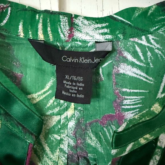 Calvin Klein Tropical Cotton blend Green Blouse Tunic / woman’s XL - Picture 2 of 5